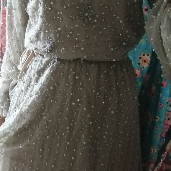Hand Sewn Delicate Beaded Dress Long Sleeve Size Small - Picture 7 of 11